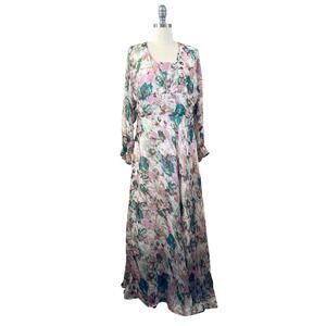 TS Three Seasons Women's Maxi Dress Size L Chiffon Floral Pink